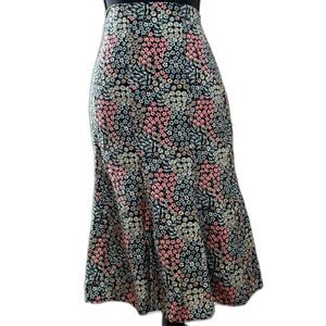 Women's Size 12 Black Floral Rayon Christopher & Banks Zipper Knee Length Skirt